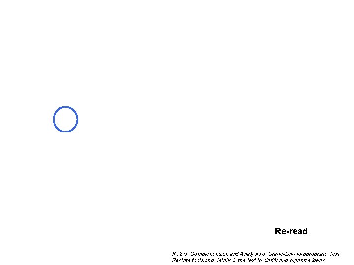 Re-read RC 2. 5 Comprehension and Analysis of Grade-Level-Appropriate Text: Restate facts and details Re-read RC 2. 5 Comprehension and Analysis of Grade-Level-Appropriate Text: Restate facts and details