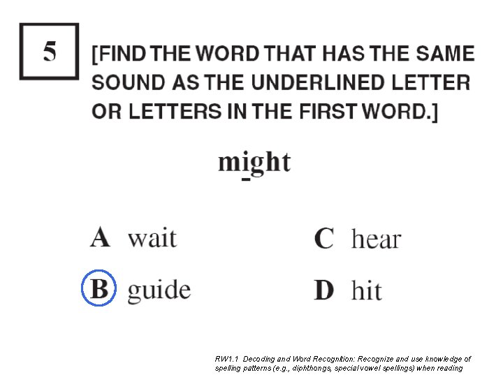 RW 1. 1 Decoding and Word Recognition: Recognize and use knowledge of spelling patterns RW 1. 1 Decoding and Word Recognition: Recognize and use knowledge of spelling patterns