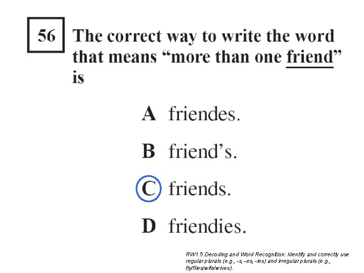 RW 1. 5 Decoding and Word Recognition: Identify and correctly use regular plurals (e. RW 1. 5 Decoding and Word Recognition: Identify and correctly use regular plurals (e.