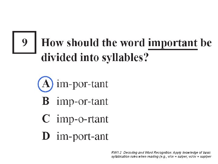 RW 1. 2 Decoding and Word Recognition: Apply knowledge of basic syllabication rules when RW 1. 2 Decoding and Word Recognition: Apply knowledge of basic syllabication rules when