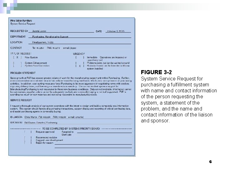 FIGURE 3 -2 System Service Request for purchasing a fulfillment system with name and