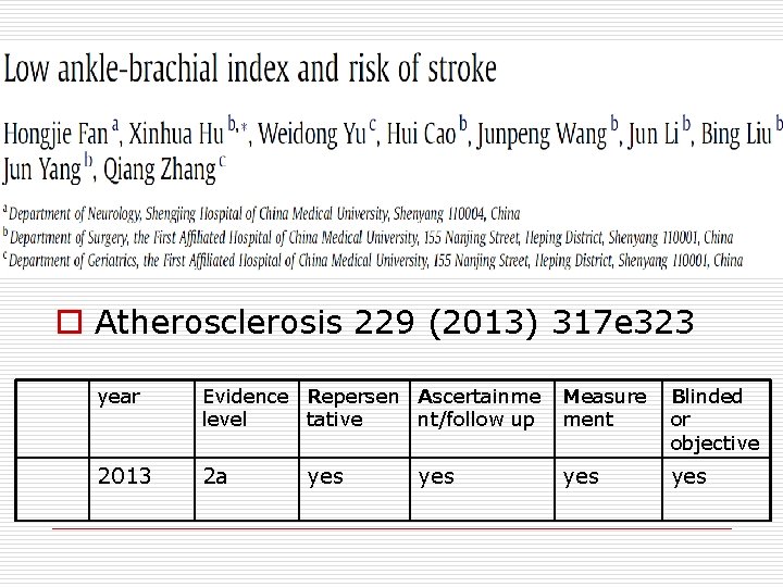 o Atherosclerosis 229 (2013) 317 e 323 year Evidence Repersen Ascertainme level tative nt/follow