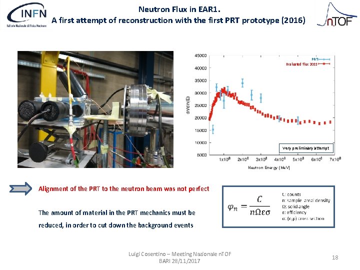 Neutron Flux in EAR 1. A first attempt of reconstruction with the first PRT