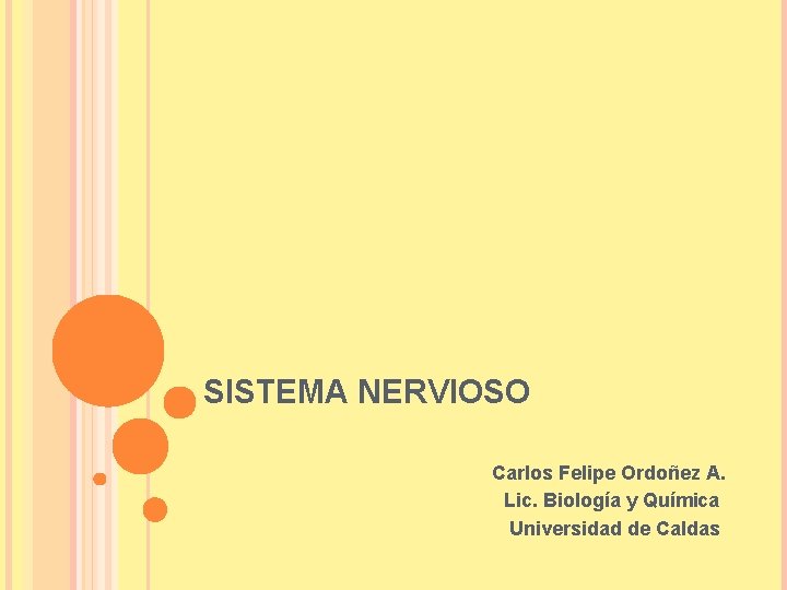 SISTEMA NERVIOSO Carlos Felipe Ordoñez A. Lic. Biología y Química Universidad de Caldas 