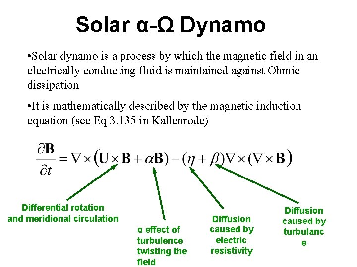 Solar α-Ω Dynamo • Solar dynamo is a process by which the magnetic field