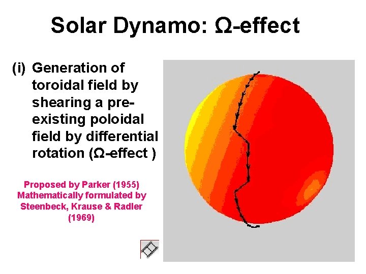 Solar Dynamo: Ω-effect (i) Generation of toroidal field by shearing a preexisting poloidal field