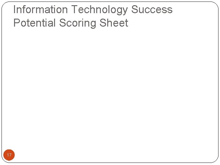 Information Technology Success Potential Scoring Sheet 17 