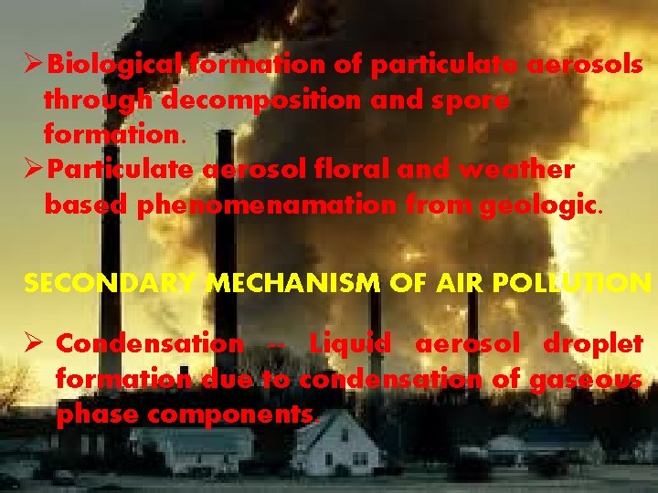 ØBiological formation of particulate aerosols through decomposition and spore formation. ØParticulate aerosol floral and