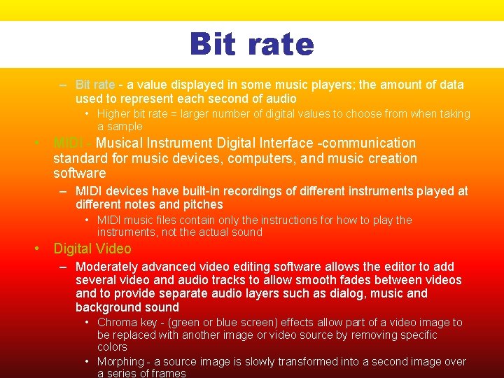 Bit rate – Bit rate - a value displayed in some music players; the