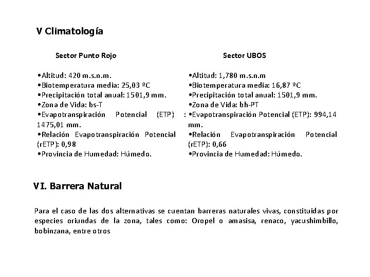 V Climatología Sector Punto Rojo Sector UBOS • Altitud: 420 m. s. n. m.