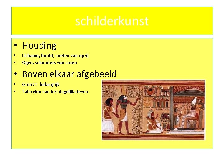 schilderkunst • Houding • • Lichaam, hoofd, voeten van opzij Ogen, schouders van voren