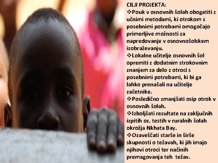 CILJI PROJEKTA: v. Pouk v osnovnih šolah obogatiti z učnimi metodami, ki otrokom s