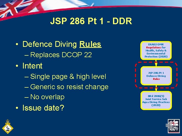 JSP 286 Pt 1 - DDR • Defence Diving Rules – Replaces DCOP 22