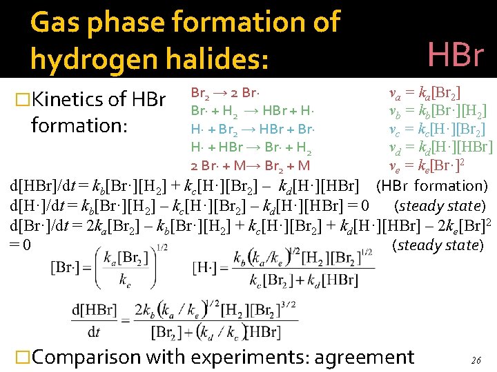 Gas phase formation of hydrogen halides: �Kinetics of HBr formation: Br 2 → 2