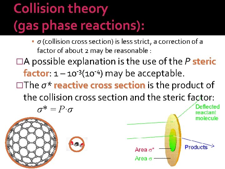 Collision theory (gas phase reactions): ▪ σ (collision cross section) is less strict, a