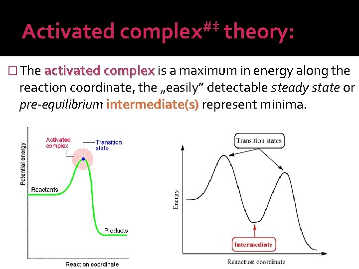 Activated #‡ complex theory: � The activated complex is a maximum in energy along
