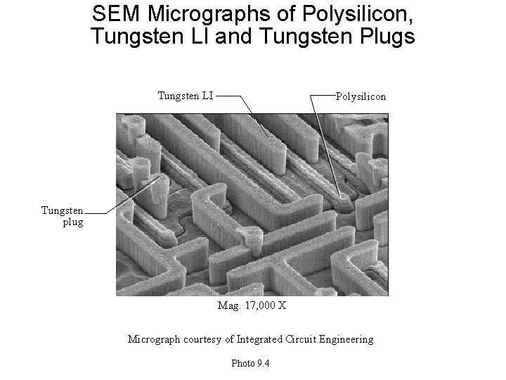 SEM Micrographs of Polysilicon, Tungsten LI and Tungsten Plugs Tungsten LI Polysilicon Tungsten plug