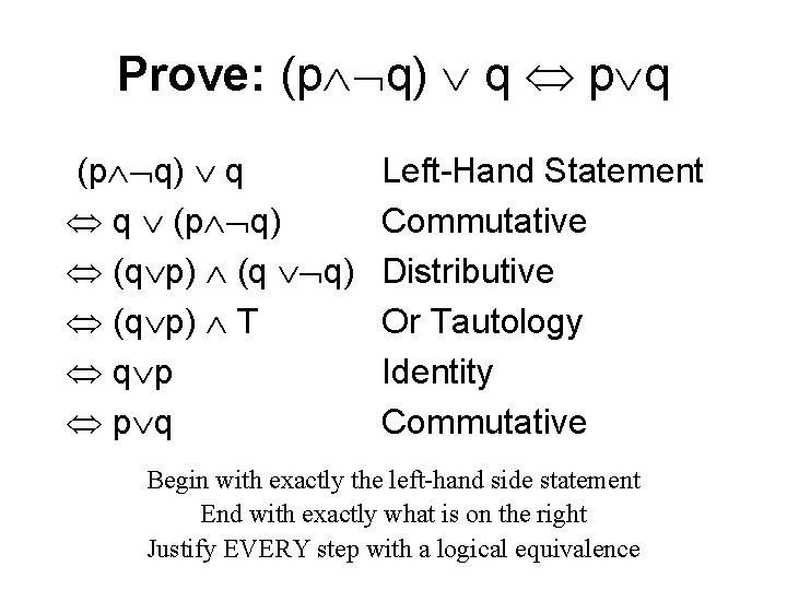 Prove: (p q) q p q (p q) q q (p q) (q p)