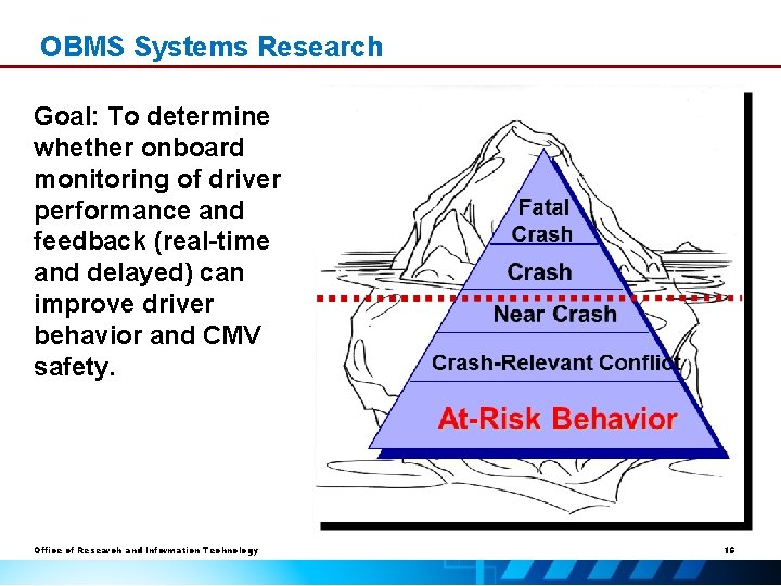 OBMS Systems Research Goal: To determine whether onboard monitoring of driver performance and feedback