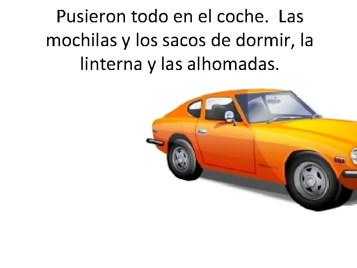 Pusieron todo en el coche. Las mochilas y los sacos de dormir, la linterna