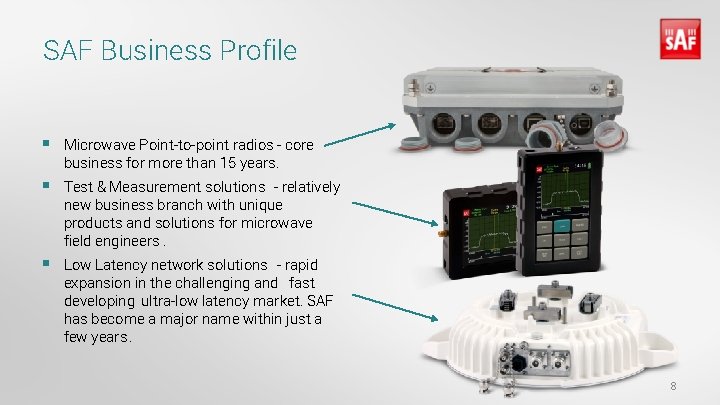SAF Business Profile § Microwave Point-to-point radios - core business for more than 15