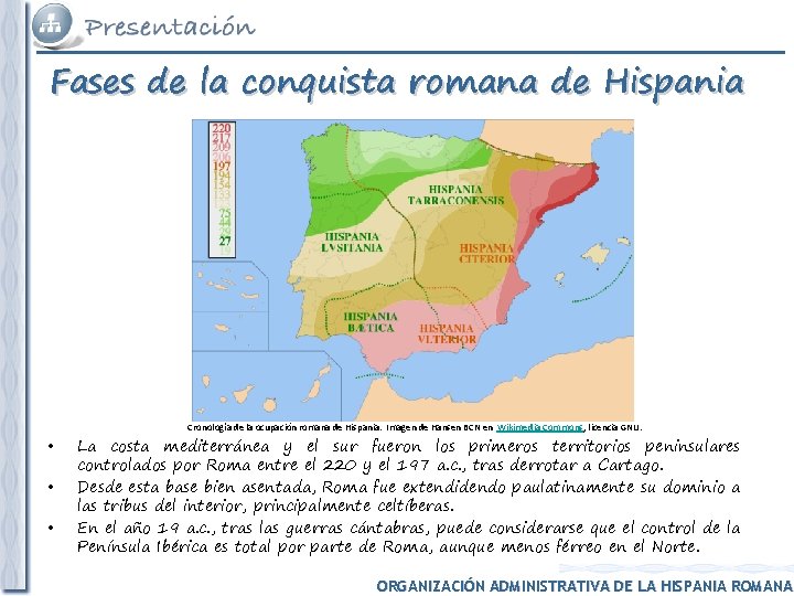 Fases de la conquista romana de Hispania • • • Cronología de la ocupación
