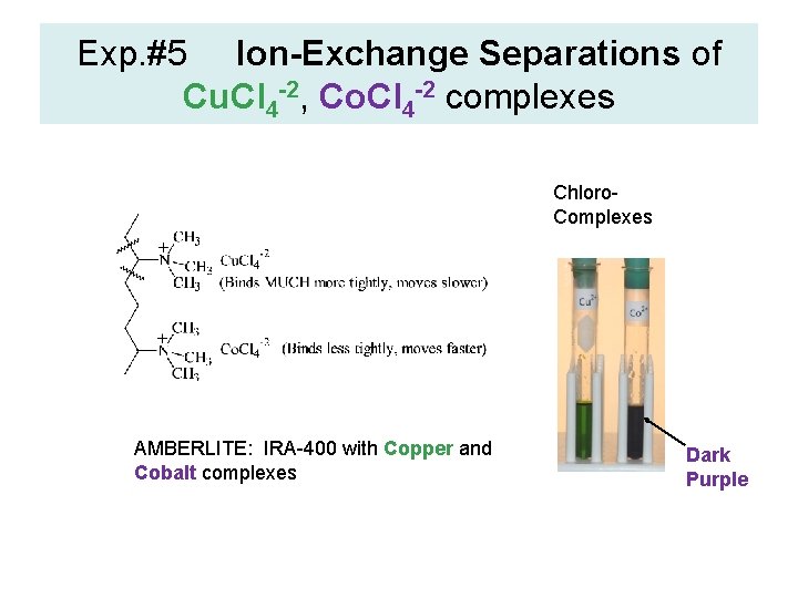 Exp. #5 Ion-Exchange Separations of Cu. Cl 4 -2, Co. Cl 4 -2 complexes