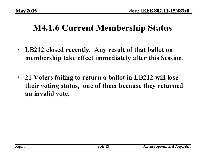 May 2015 doc. : IEEE 802. 11 -15/483 r 0 M 4. 1. 6