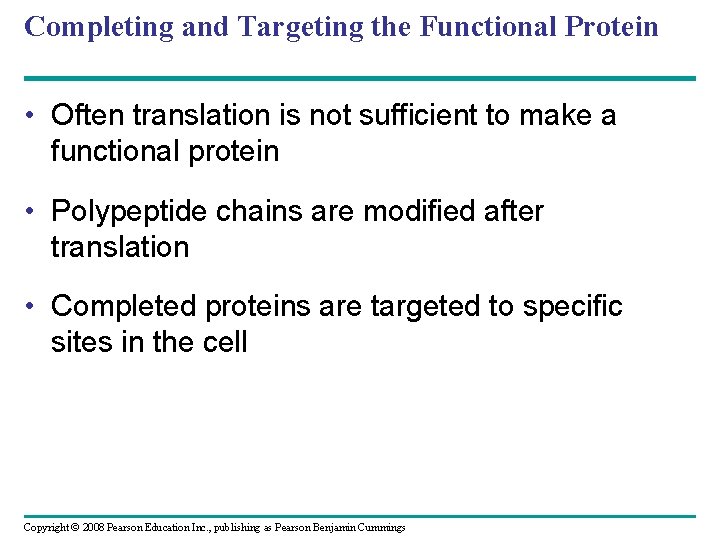 Completing and Targeting the Functional Protein • Often translation is not sufficient to make