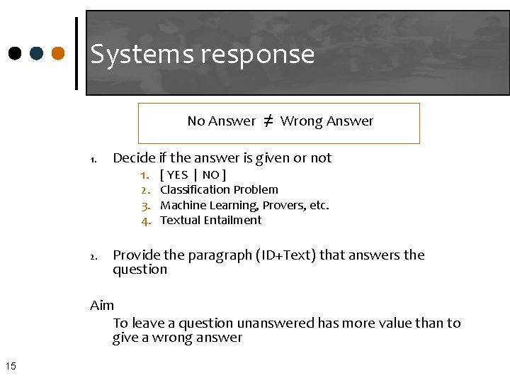 Systems response No Answer 1. Decide if the answer is given or not 1.