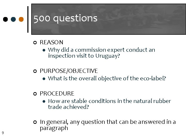 500 questions 9 ¢ REASON l Why did a commission expert conduct an inspection