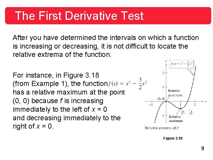 The First Derivative Test After you have determined the intervals on which a function