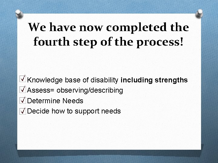 We have now completed the fourth step of the process! O Knowledge base of