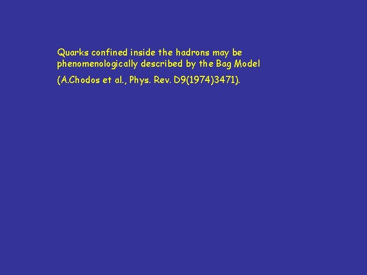 Quarks confined inside the hadrons may be phenomenologically described by the Bag Model (A.