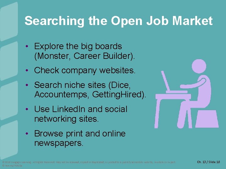 Searching the Open Job Market • Explore the big boards (Monster, Career Builder). •