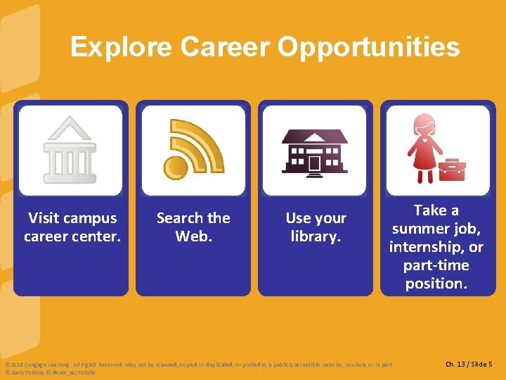 Explore Career Opportunities Visit campus career center. Search the Web. Use your library. Take