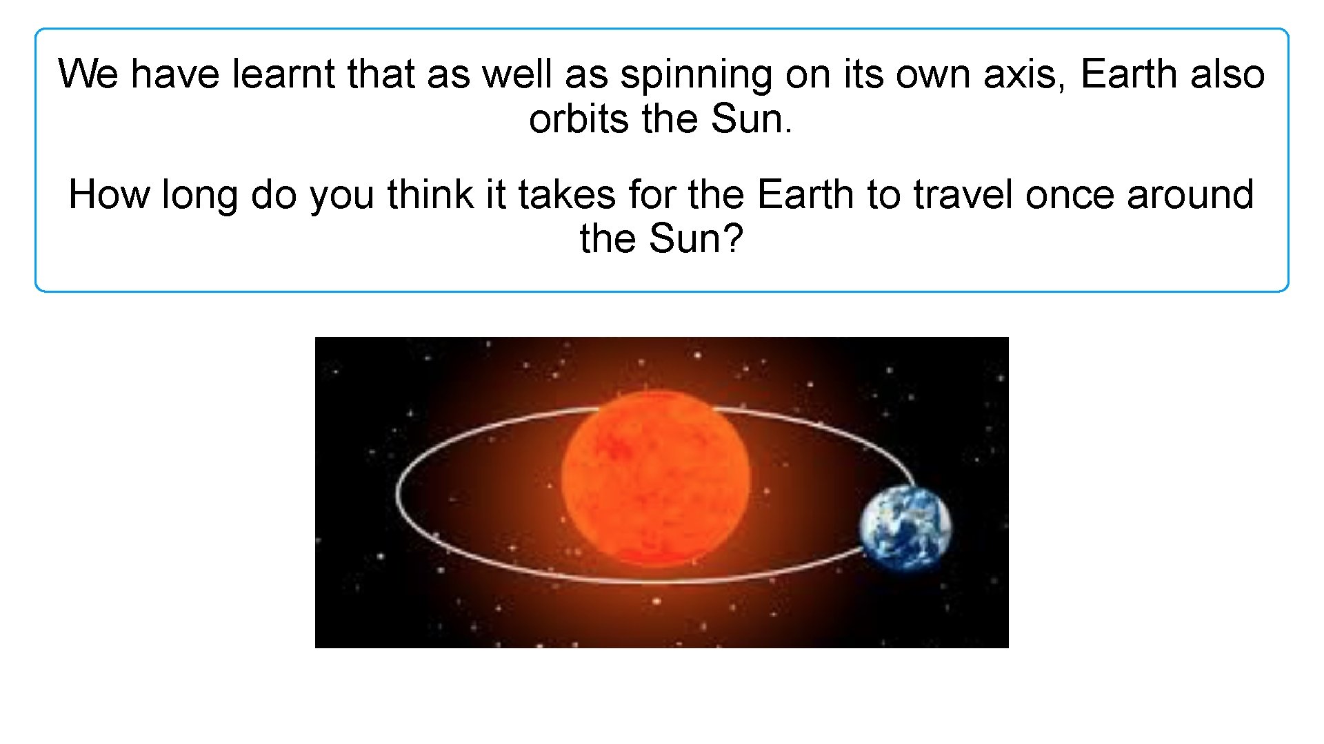 We have learnt that as well as spinning on its own axis, Earth also