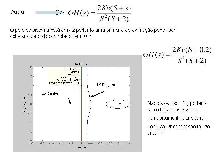 Agora O pólo do sistema está em - 2 portanto uma primeira aproximação pode