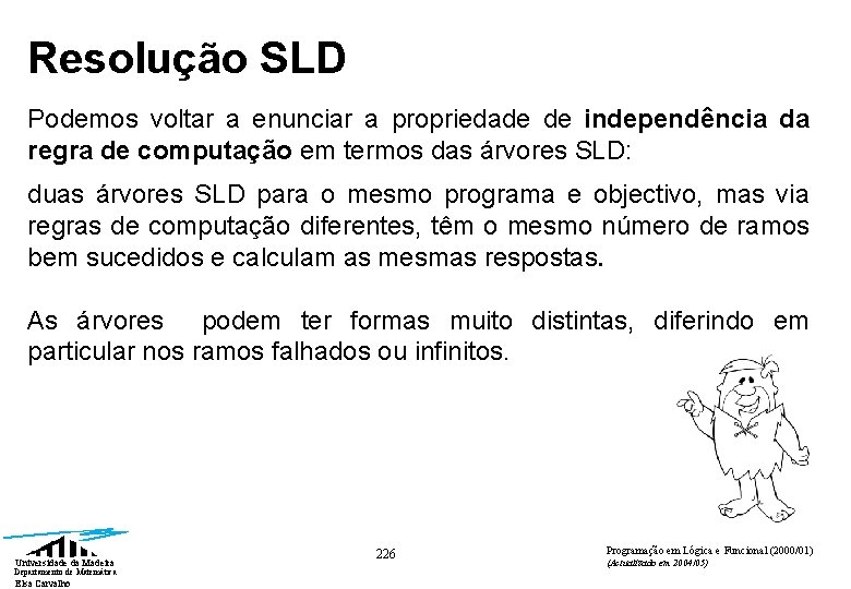 Resolução SLD Podemos voltar a enunciar a propriedade de independência da regra de computação