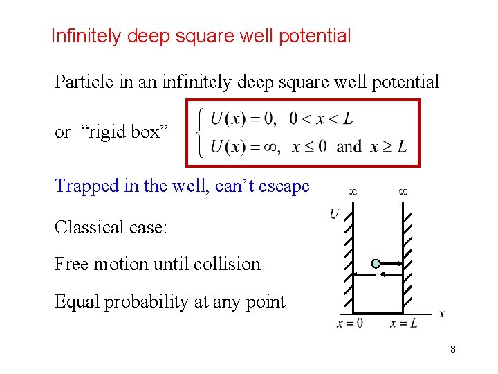 Infinitely deep square well potential Particle in an infinitely deep square well potential or
