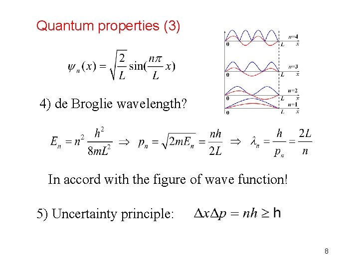 Quantum properties (3) 4) de Broglie wavelength? In accord with the figure of wave