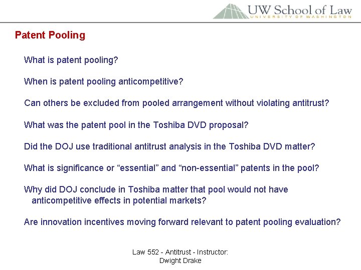 Patent Pooling What is patent pooling? When is patent pooling anticompetitive? Can others be