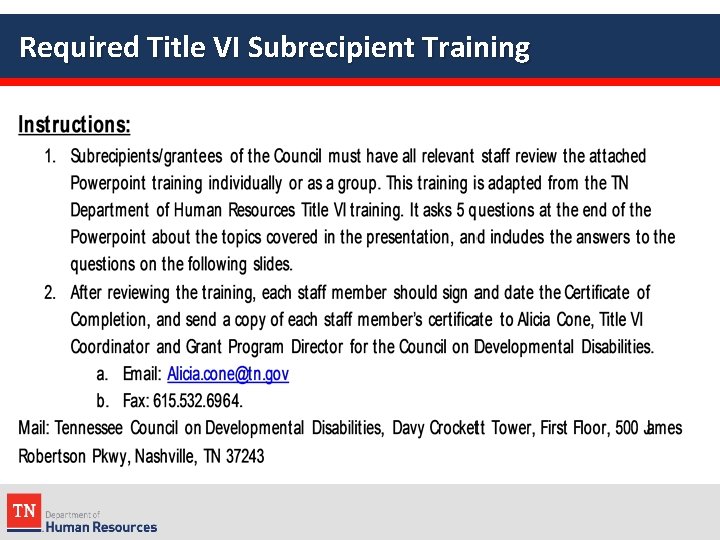 Required Title VI Subrecipient Training 