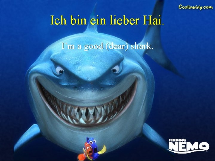 Ich bin ein lieber Hai. I’m a good (dear) shark. 