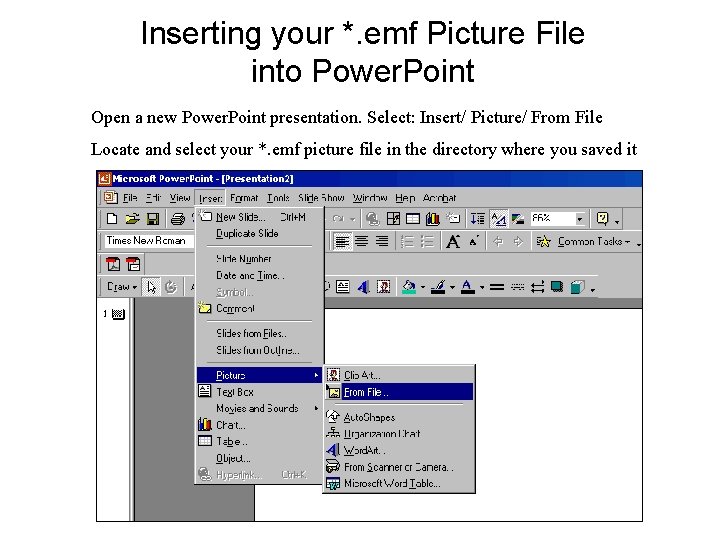 Inserting your *. emf Picture File into Power. Point Open a new Power. Point