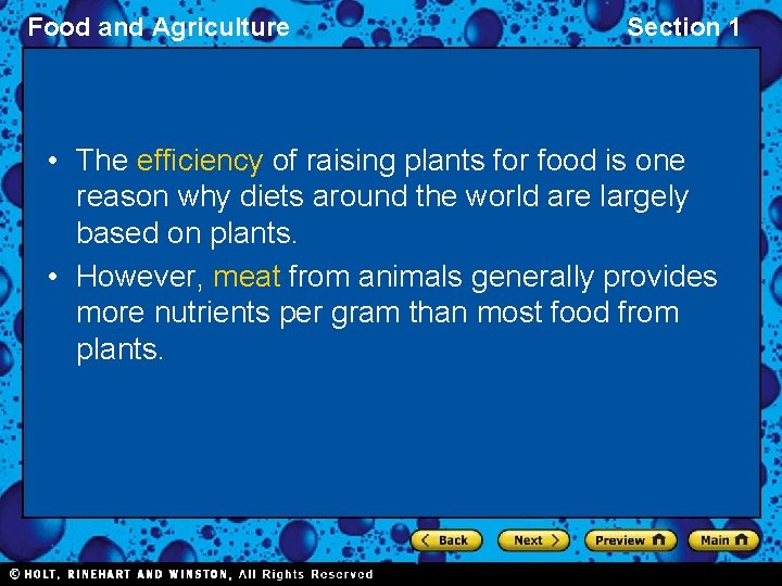 Food and Agriculture Section 1 • The efficiency of raising plants for food is