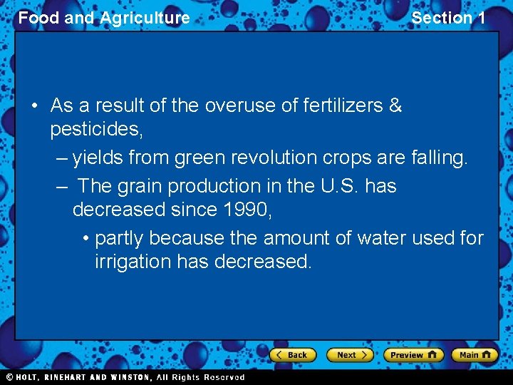 Food and Agriculture Section 1 • As a result of the overuse of fertilizers