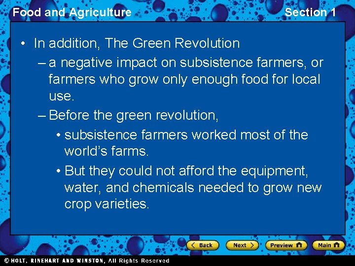Food and Agriculture Section 1 • In addition, The Green Revolution – a negative