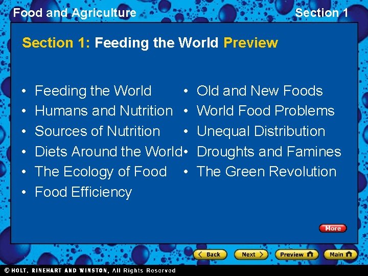 Food and Agriculture Section 1: Feeding the World Preview • • • Feeding the