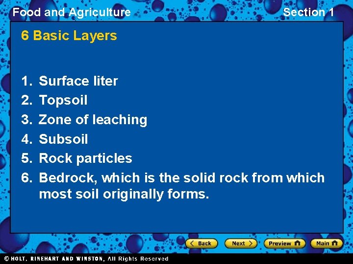 Food and Agriculture Section 1 6 Basic Layers 1. 2. 3. 4. 5. 6.